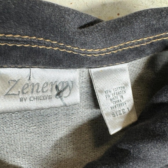 Chico's Zenergy Denim Chambray Button Up Jacket Womens Size 1 Dark Gray - Picture 3 of 6